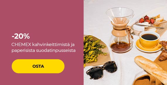 -20 % CHEMEX-kahvinkeittimistä ja paperisista suodatinpusseista