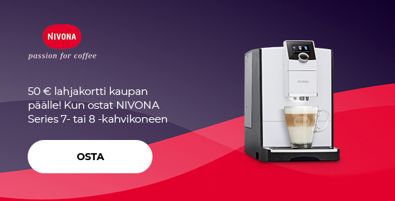 "50 € lahjakortti kaupan päälle! Kun ostat NIVONA Series 7- tai 8 -kahvikoneen"
