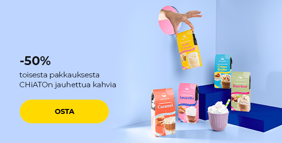 -50 % toisesta pakkauksesta CHiATOn jauhettua kahvia