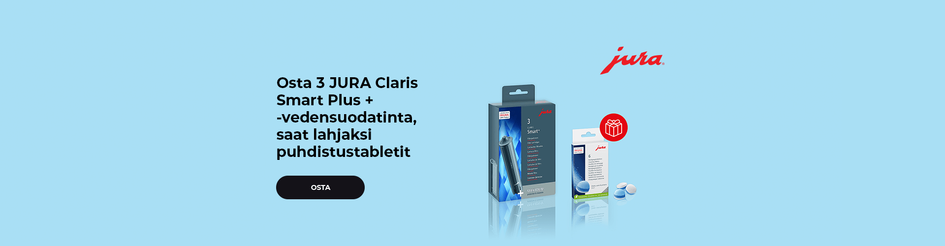 Osta 3 JURA Claris Smart Plus+ -vedensuodatinta, saat lahjaksi puhdistustabletit